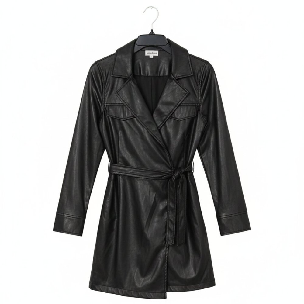 superdown Black Faux Leather A-Line Mini Dress Size Small EUC